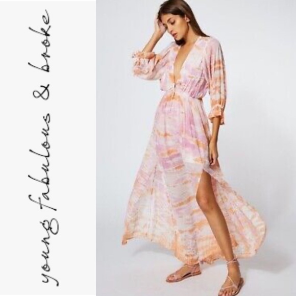 NWT Young Fabulous & Broke Dresses Prairie Dress In Peach Bamboo Wash - Picture 1 of 12